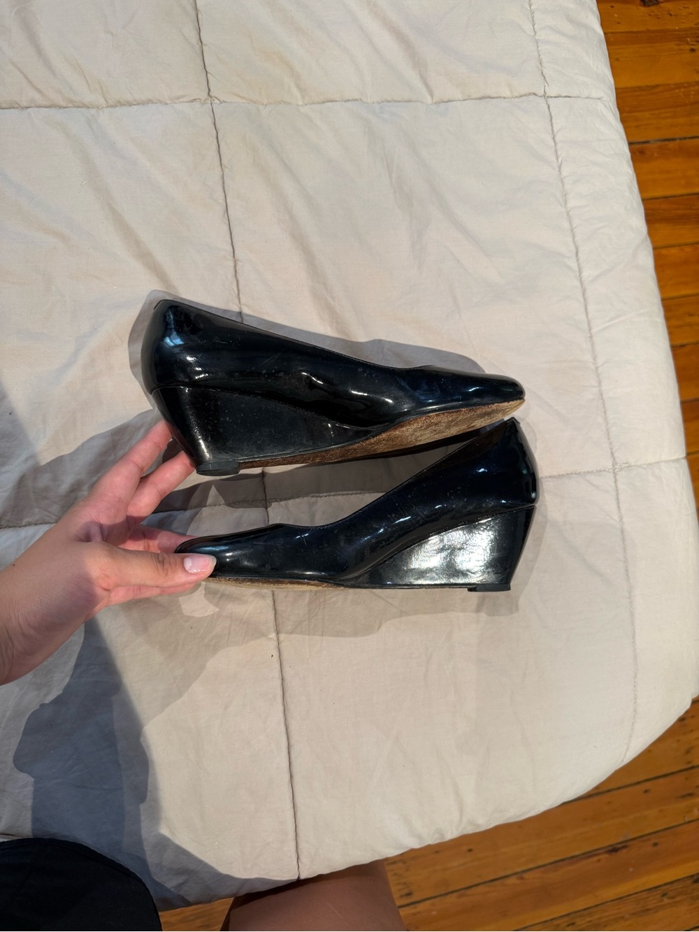 Cole Haan Black Patent Wedge Pumps